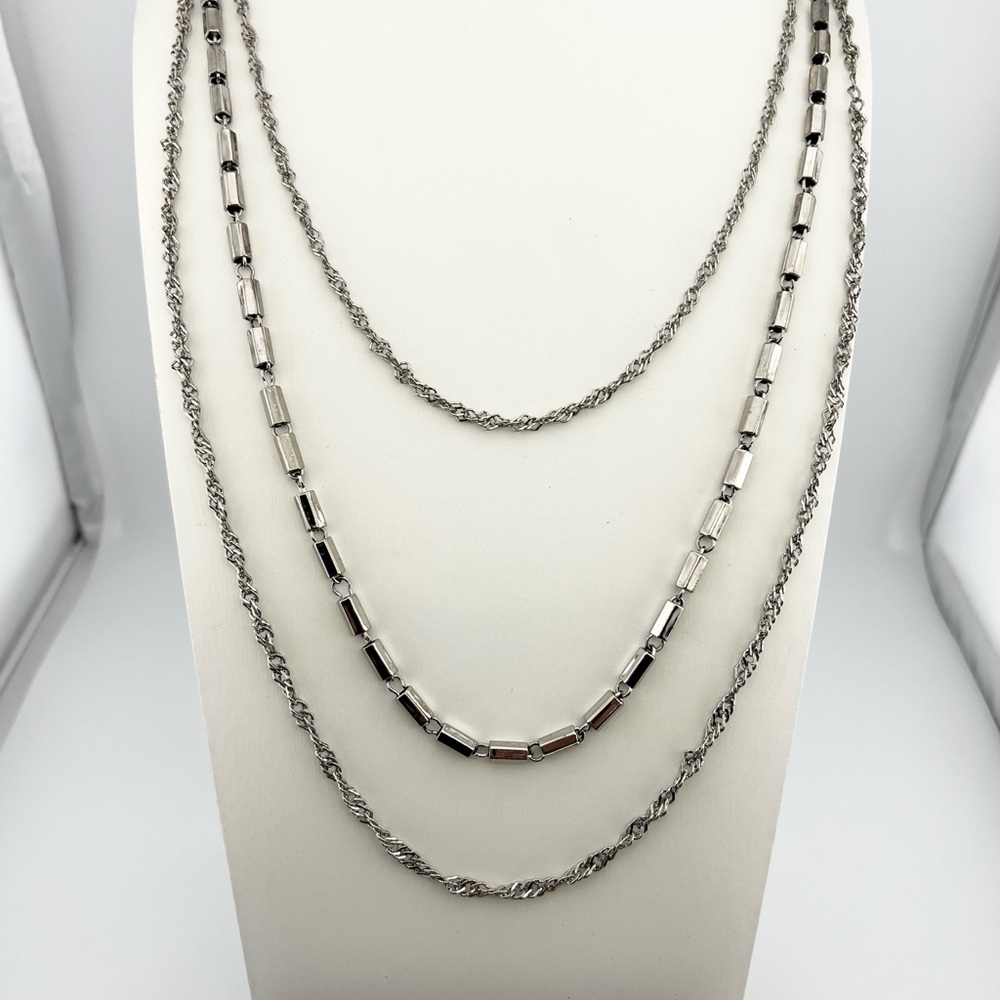 Fabulous 3 Strand Silver Toned Chain Necklace
